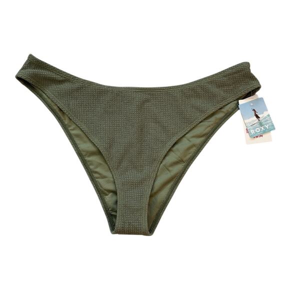 Roxy Women's Essaouira High Leg Moderate Bikini Bottoms Oil Green Size XXL Swim - Picture 3 of 7
